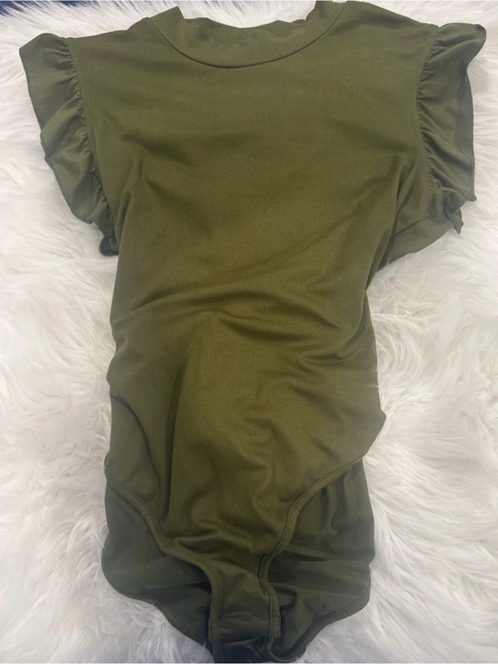 Woman’s Olive Green Ruffle Sleeve One-Piece Bodysuit
